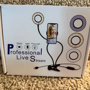 Professional Live Stream Dual Ring Light with Phone Holder - Black